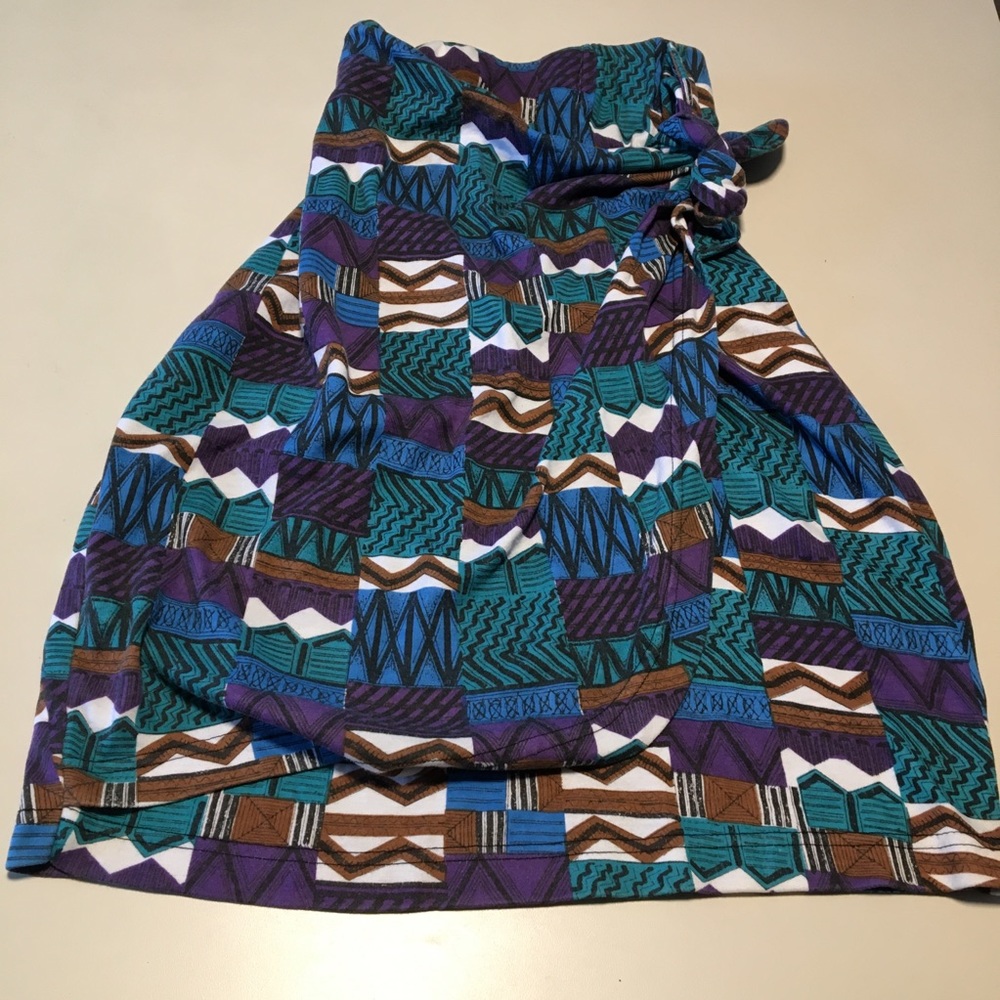 Vintage Elastic Waist Faux Wrap Skirt S Printed